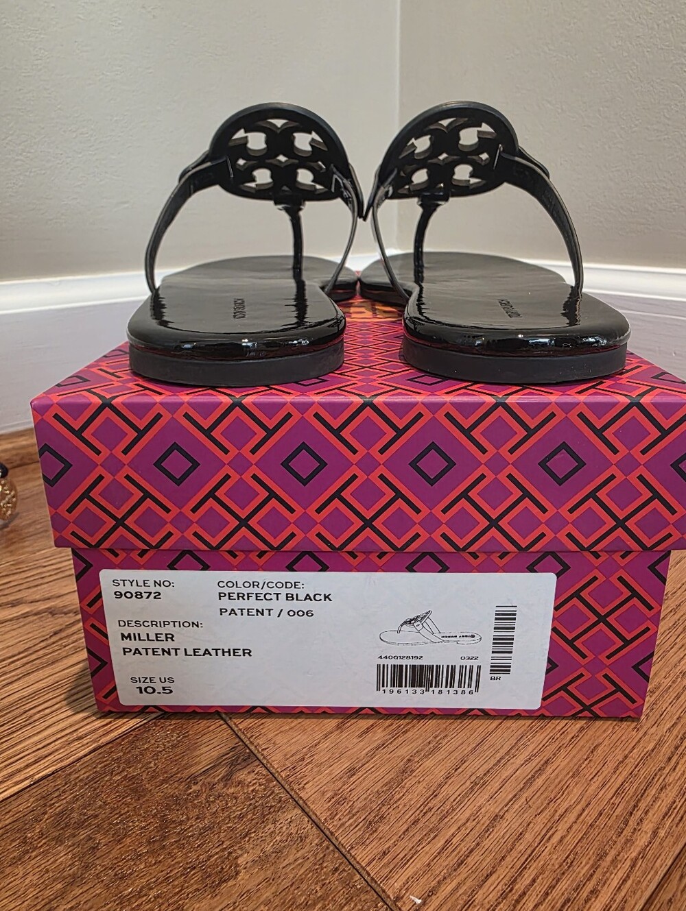 Tory Burch Miller Black Patent Leather Sandal Size 10.5 - Picture 3 of 13